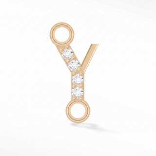 Nina Wynn sideways initial Y connector with lab-grown diamonds in solid 14k yellow gold.