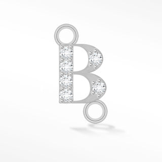 Nina Wynn sideways initial B connector with moissanite in 925 sterling silver.