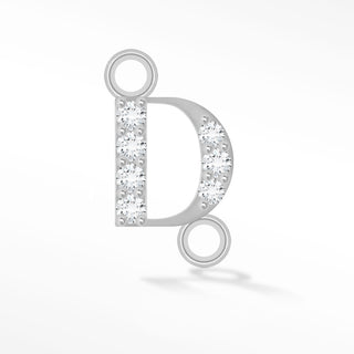 Nina Wynn sideways initial D connector with moissanite in 925 sterling silver.
