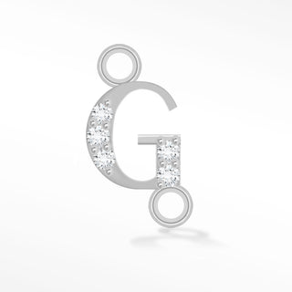 Nina Wynn sideways initial G connector with moissanite in 925 sterling silver.