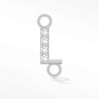 Nina Wynn sideways initial L connector with moissanite in 925 sterling silver.