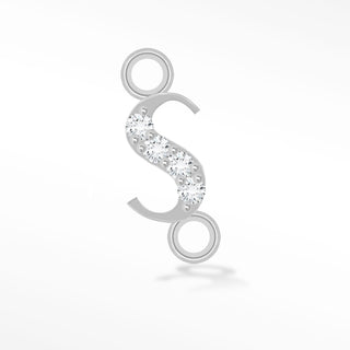Nina Wynn sideways initial S connector with moissanite in 925 sterling silver.
