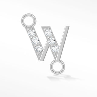 Nina Wynn sideways initial W connector with moissanite in 925 sterling silver.