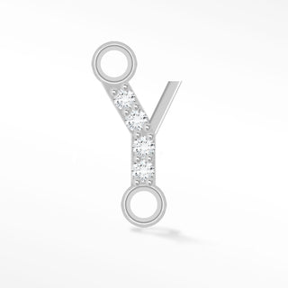 Nina Wynn sideways initial Y connector with moissanite in 925 sterling silver.