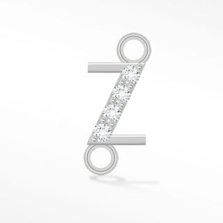 Nina Wynn sideways initial Z connector with moissanite in 925 sterling silver.