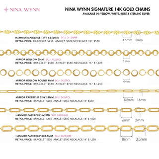 Permanent chains hammer paperclip 8mm designer line | 14k yellow