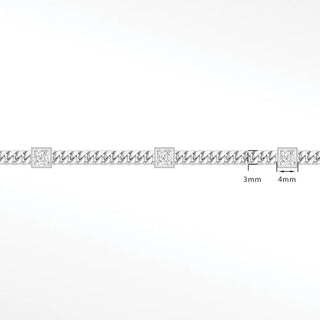 Permanent chains moissanite princess cuban 3mm designer line | 14k white