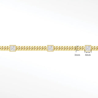 Permanent chains moissanite princess cuban 3mm designer line | 14k yellow