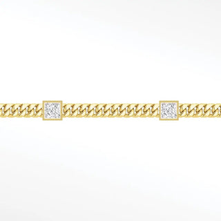 Permanent chains moissanite princess cuban 3mm designer line | 14k yellow
