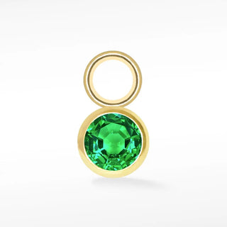Brilliant round natural gemstone 14k yellow gold simple bezel charm - 14k / emerald