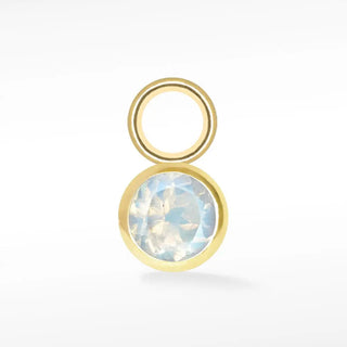 Brilliant round natural gemstone 14k yellow gold simple bezel charm - 14k / moonstone