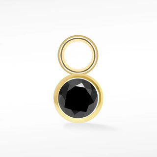 Brilliant round natural gemstone 14k yellow gold simple bezel charm - 14k / black spinel