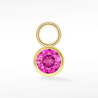 Brilliant round natural gemstone 14k yellow gold simple bezel charm - 14k / pink sapphire