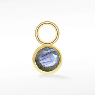 Brilliant round natural gemstone 14k yellow gold simple bezel charm - 14k / labradorite