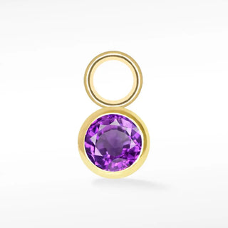 Brilliant round natural gemstone 14k yellow gold simple bezel charm - 14k / amethyst