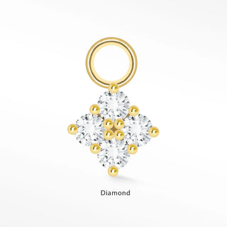 Clover medium natural gemstone 14k yellow gold charm - 14k / diamond / single
