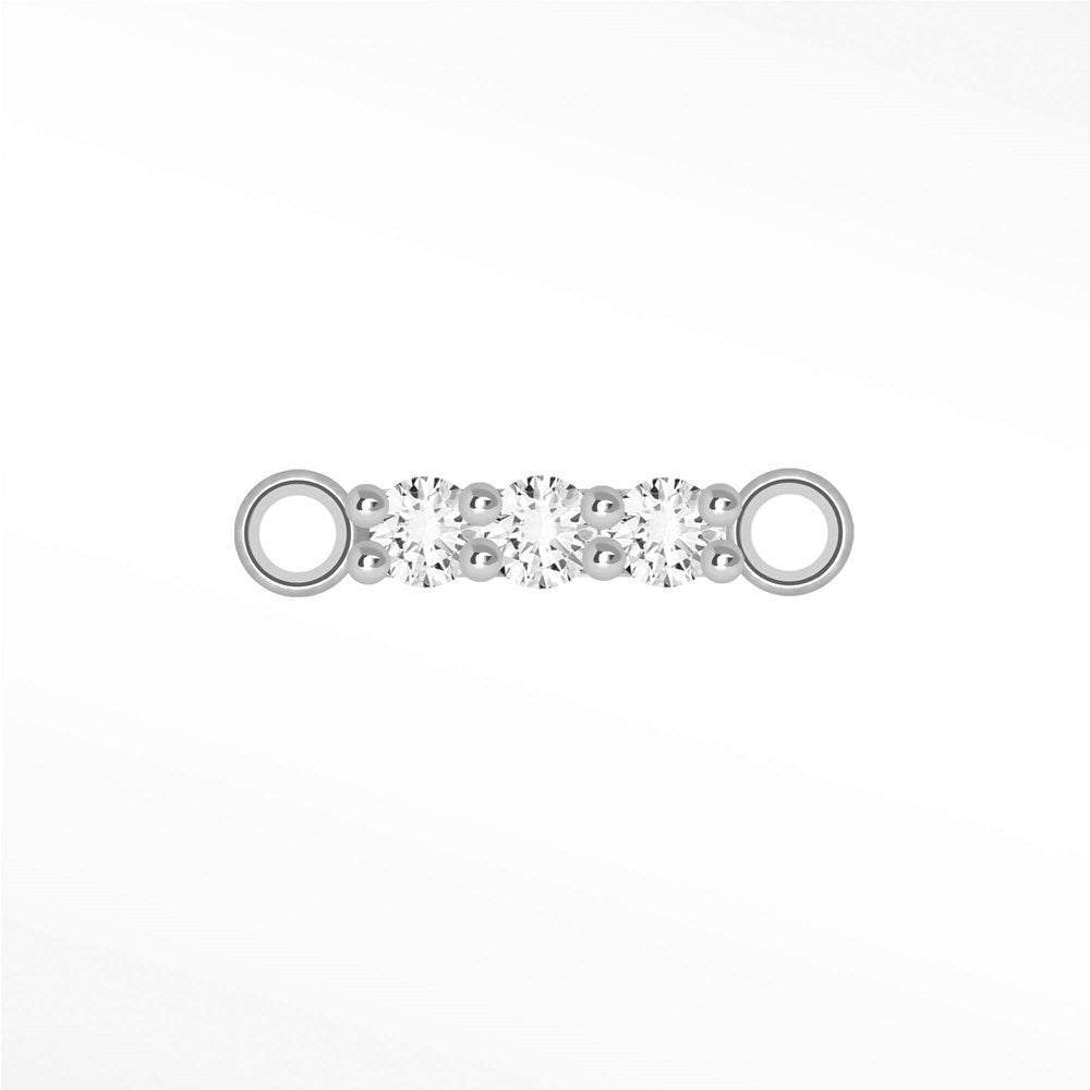 Sterling-silver connector bar with three moissanite stones and two end rings.