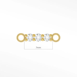 Permanent connectors diamond pave 3-stone bar | 14k yellow