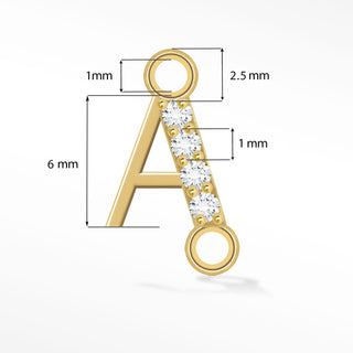 Permanent connectors diamond initial 6mm sideways | 14k yellow
