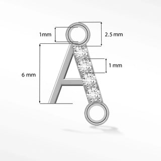 Permanent connectors diamond initial 6mm sideways |14k white
