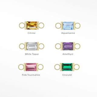 Pick your favorite gemstone birthstone from our menu of baguette 14k gold connectors making