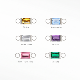 Pick your favorite gemstone birthstone from our menu of baguette 14k gold connectors making