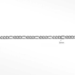 Permanent necklace figaro 3mm sterling silver - no clasp