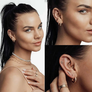 Rose gold multi-layer earring set with spiral heart and chain designs for nina wynn piercing downsize threadless labret