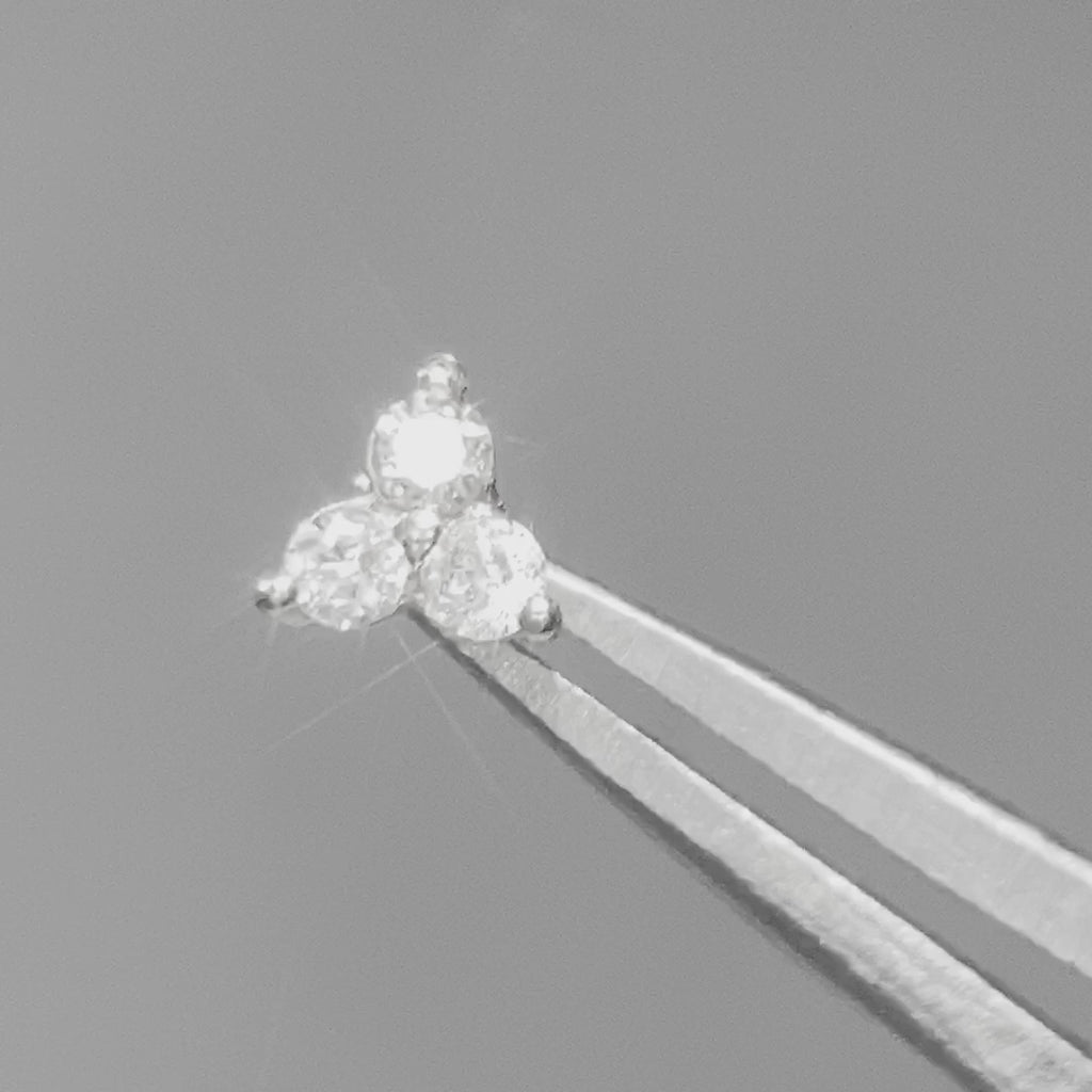 Trinity flat back earrings, in 14k white gold, diamond, stone size 1.5mm, a three-stone trinity