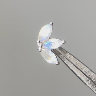Baby Lotus flat back earrings, in 14k white gold, moonstone, stone size 4x2mm