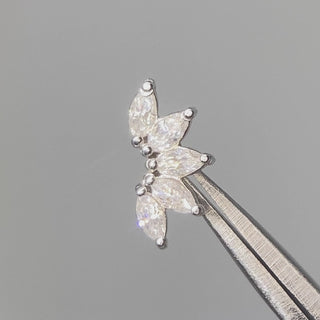 Lotus flat back earrings, in 14k white gold, moissanite, stone size 3x1.5mm, a floral lotus