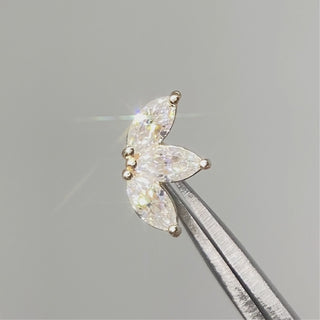 Baby Lotus flat back earrings, in 14k yellow gold, moissanite, stone size 4x2mm, a petite floral