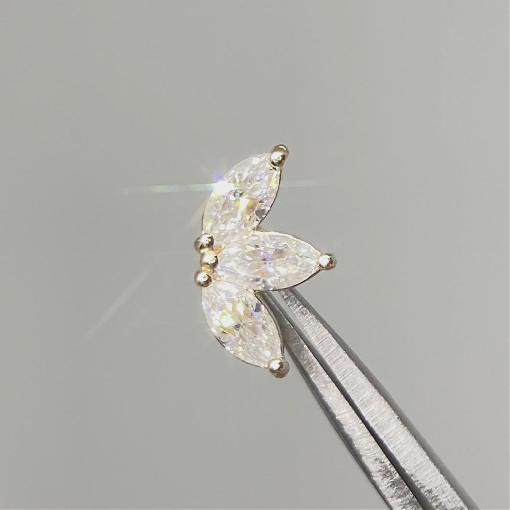 Baby Lotus flat back earrings, in 14k yellow gold, moissanite, stone size 4x2mm, a petite floral