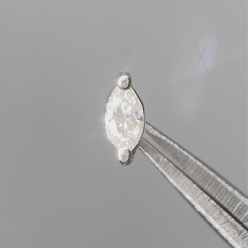 Marquise flat back earrings, in 14k white gold, moissanite, stone size 4x2mm