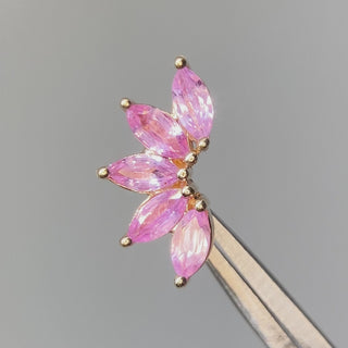 Lotus flat back earrings, in 14k yellow gold, pink sapphire, stone size 4x2mm, a floral