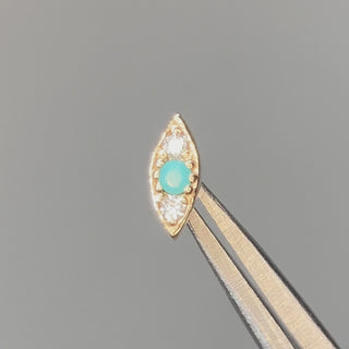 Evil Eye flat back earrings, in 14k yellow gold, turquoise, stone size 1.5mm