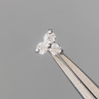 Trinity flat back earrings, in 14k white gold, diamond, stone size 1.5mm, a three-stone trinity