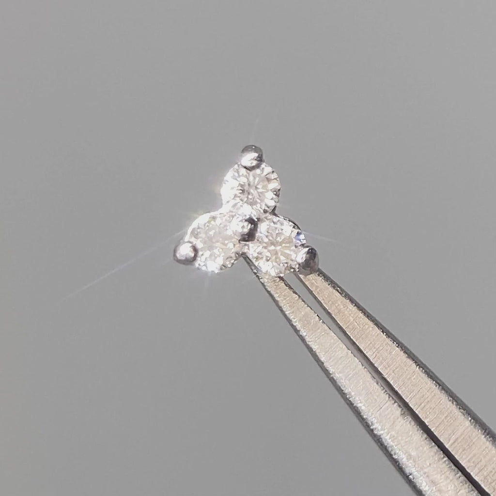 Trinity flat back earrings, in 14k white gold, diamond, stone size 1.5mm, a three-stone trinity