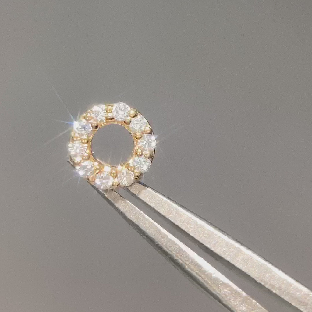 Donut flat back earrings, in 14k yellow gold, diamond, stone size 1mm, a rounded donut