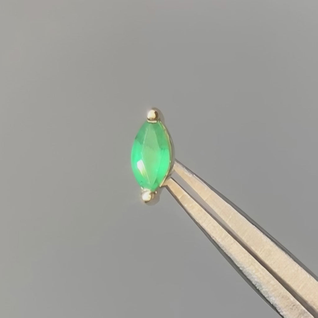 Marquise flat back earrings, in 14k yellow gold, emerald, stone size 4x2mm, a sleek marquise-shaped