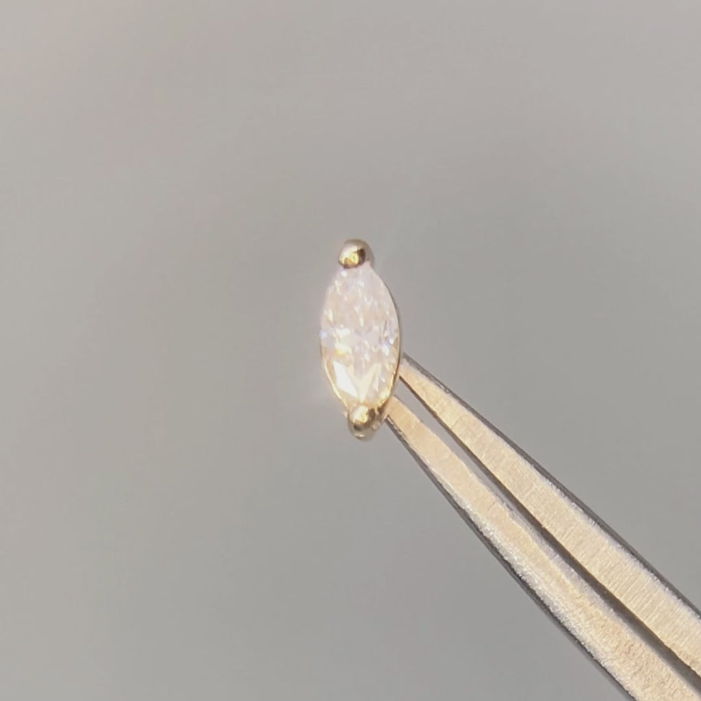 Marquise flat back earrings, in 14k yellow gold, moissanite, stone size 4x2mm, a sleek marquise-shaped