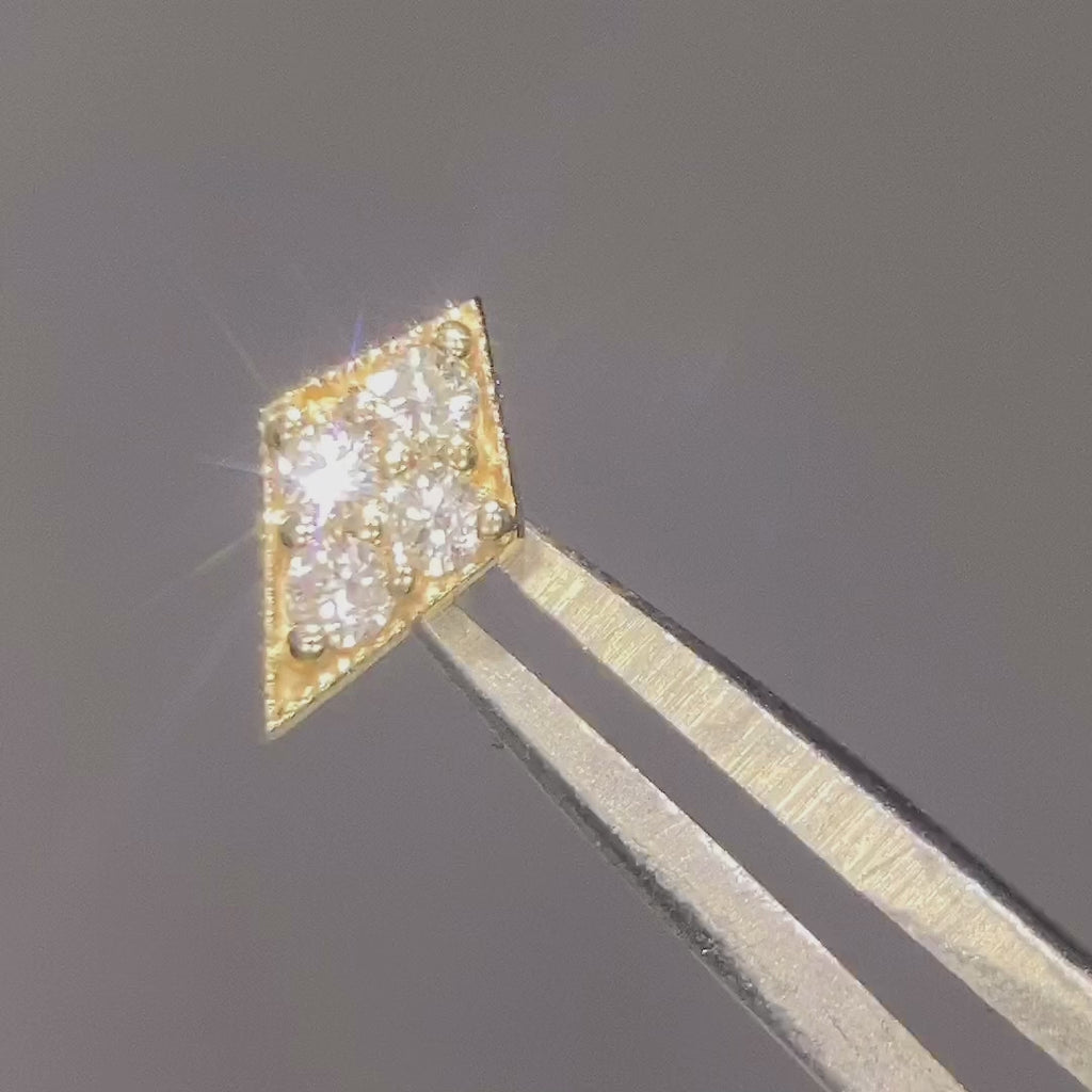 Kite flat back earrings, in 14k yellow gold, diamond, stone size 1mm, a geometric kite-shaped