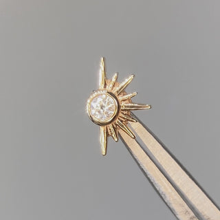 Sunburst flat back earrings, in 14k yellow gold, diamond, stone size 2mm, a radiant sunburst