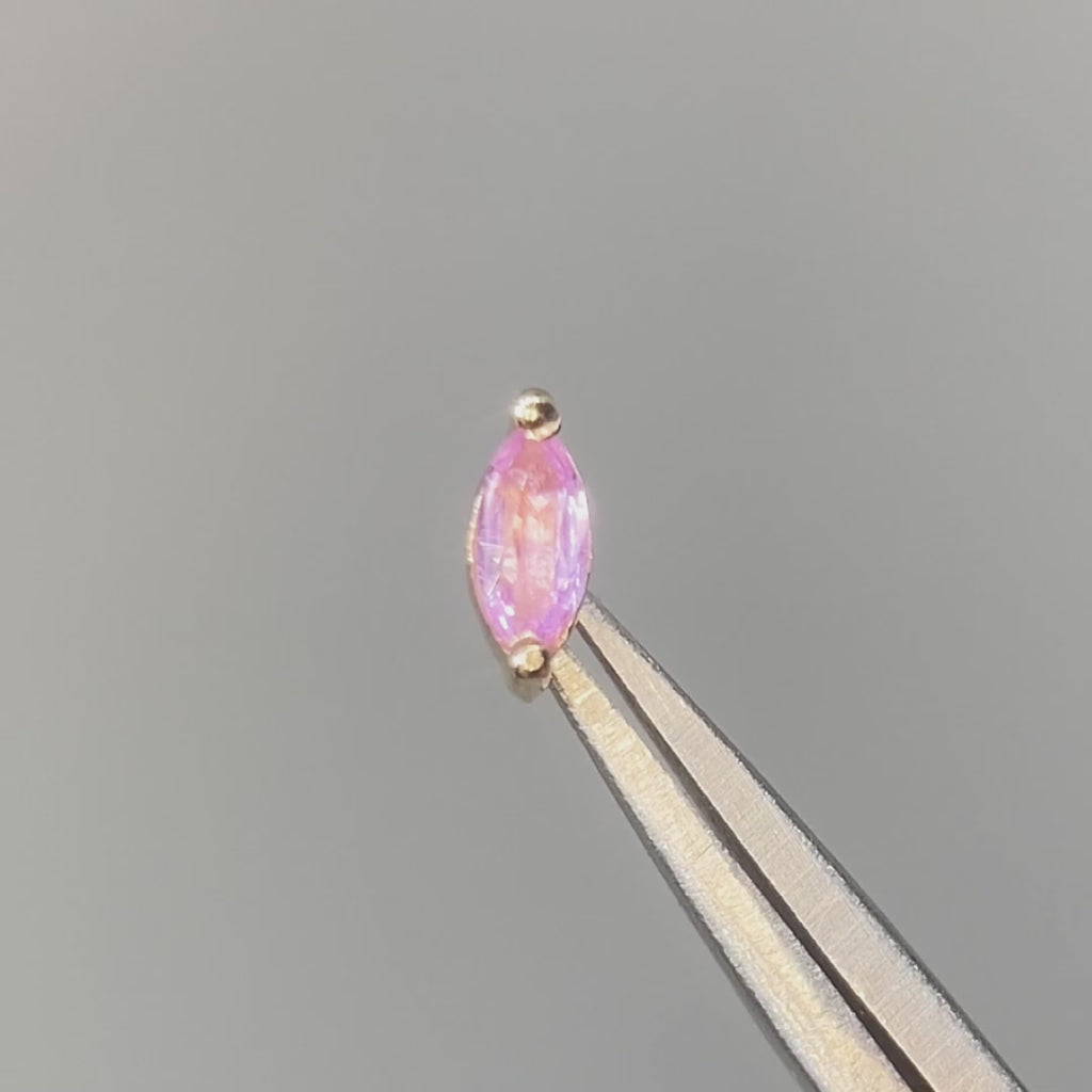 Marquise flat back earrings, in 14k yellow gold, pink sapphire, stone size 4x2mm, a sleek marquise-shaped