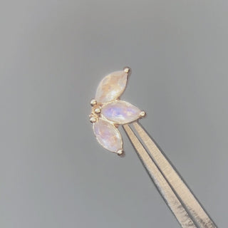 Baby Lotus flat back earrings, in 14k yellow gold, moonstone, stone size 4x2mm, a petite floral