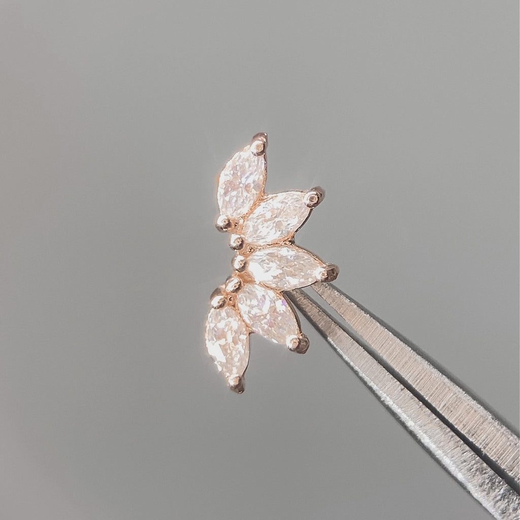 Lotus flat back earrings, in 14k rose gold, moissanite, stone size 3x1.5mm, a floral lotus