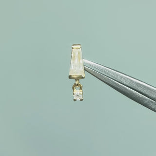 Showcasing 14k gold baguette dangle lab-grown diamond threadless flat back earrings