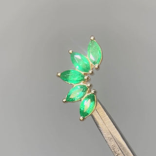 Lotus flat back earrings, in 14k yellow gold, emerald, stone size 4x2mm, a floral