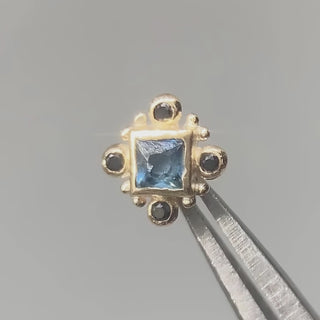 Princess flat back earrings, in 14k yellow gold, blue sapphire, stone size 2.5mm