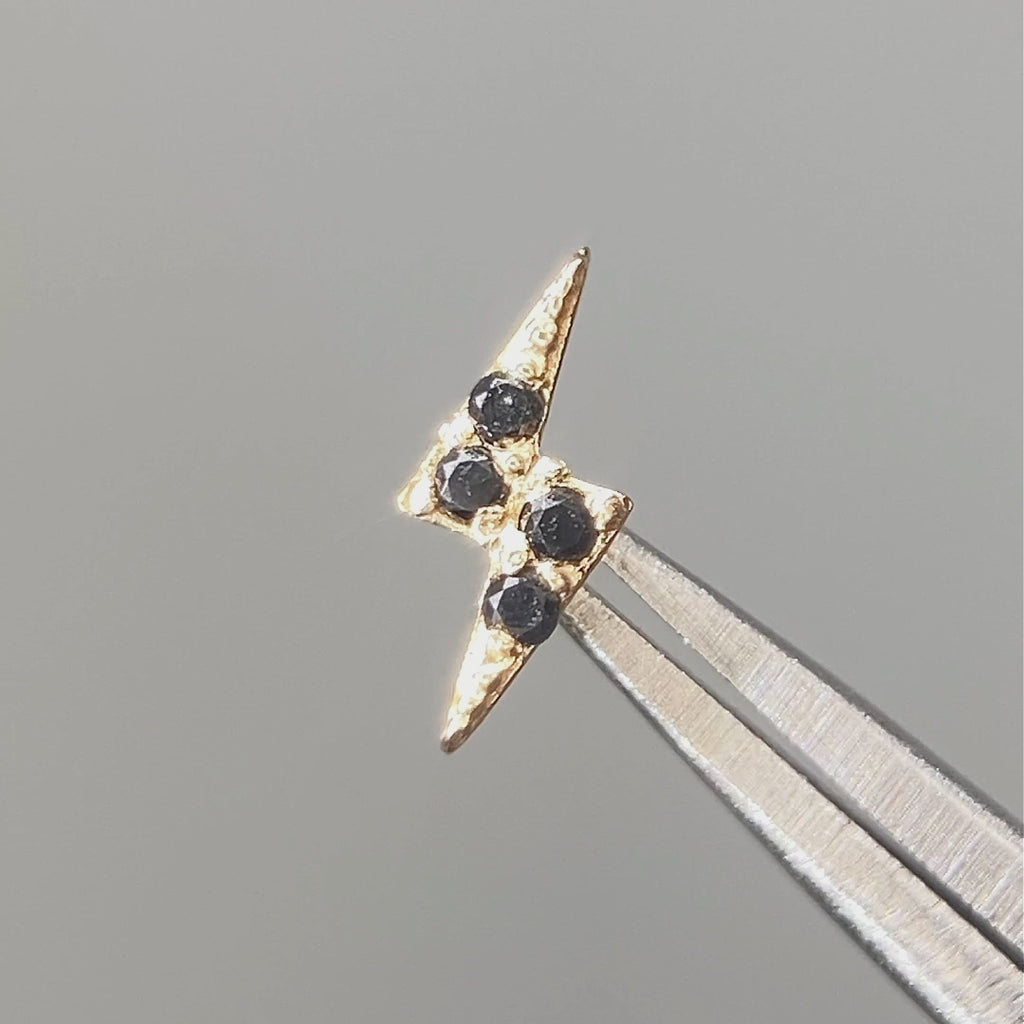 Lightning Bolt flat back earrings, in 14k yellow gold, black diamond